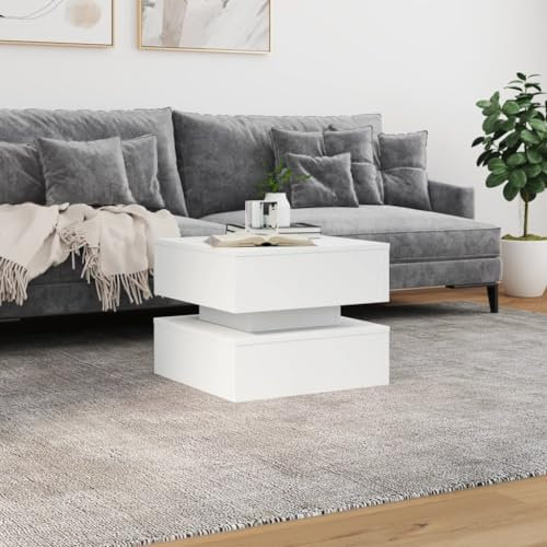 HEFZGDB Couchtisch mit LED-Leuchten Weiß 50x50x40 cm Coutchtisch Couch Tisch Wohnzimmer Sofa Tisch Beistelltisch Klein für Wohnzimmer Café Tagungsraum Garten