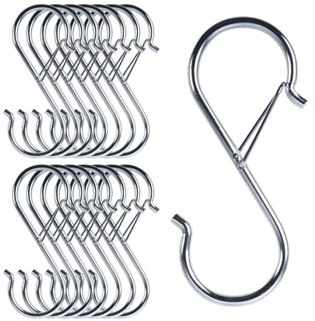 Yphzmtz 15 Stück S Haken, Edelstahl Haken mit Sicherung, Anti-Drop Haken für Küchenutensilien, Pflanzen, Kleidung, Accessoires, etc.