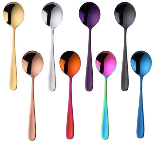 FUZVOL 8 Pcs Teaspoons Set Colorful Tea Spoons Stainless Steel Cappuccino Espresso Dessert Spoon Small Coloured Coffee Spoons for Restaurant Bar Kitchen