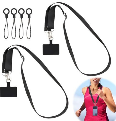 MSMXCS Cordon Telephone Portable Universal 1 Pcs,1 Patchs Black, Cordon de Téléphone Portable à Porter Autour du Cou Réglable, Collier Compatibles avec Tous Les Smartphones et Plupart des Coques-Noir