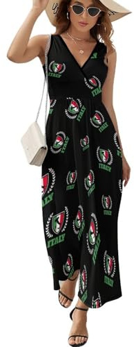 KWQDOZF Italien Italia Flagge Italienisch bedrucktes Damen-Freizeitkleid ohne Ärmel mit V-Ausschnitt, Maxi-Sommerkleid, Tank