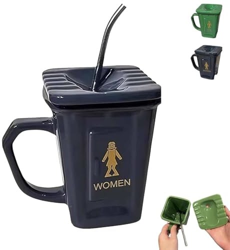 Tazza in ceramica a forma di WC accovacciata, divertente tazza da caffè con coperchio, tazza da bagno unica per casa e ufficio (1 pezzo)