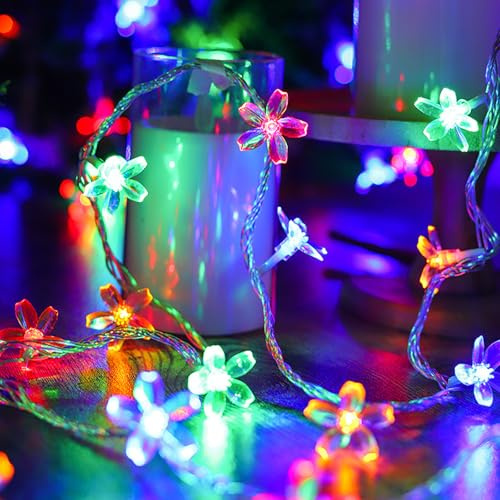 CutitiUU 3.0m 20 LED Cherry Blossom Fairy Lights,Flowers, Battery Operated, Indoor Outdoor Fairy Lights for Bedroom, Wedding, Garden, Party Decor,Street Vendor Decoration Lights