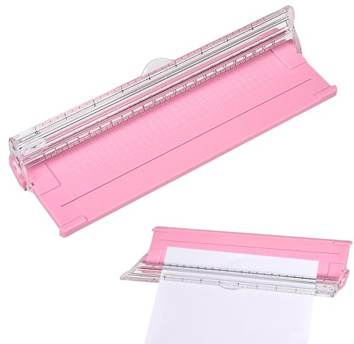 ZenithQuest Pink Mini Paper Cutter, Portable A4 A5 Manual Guillotine Trimmer, Craft Scrapbooking Tool for Paper Cardstock Labels Photos, for Home Office School & DIY Creative Projects