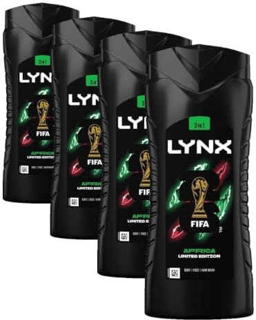 Lynx Men Africa 3-in-1 Hair, Face and Body Wash Shower Gel with mandarin & sandalwood for an all day fresh & clean feel 500 ml (Pack of 4)