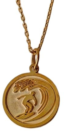 LKGP_01151 Halskette aus 925er Sterlingsilber, 24 mm, 45,7 cm lange Kette, Surfer-Anhänger, zierliche Surfer-Münzkette, Ozeanwellen-Schmuck, Strand-Charm, Surfbrett, Geburtstag, vergoldeter
