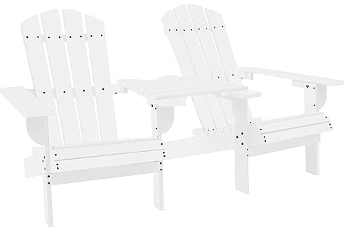 Keeushr Adirondack Gartenstühle mit Tisch aus Massivholz Tanne in Weiß, 2 Stühle und 1 Tisch Set für Terrasse und Garten, Ergonomische Sitzmöbel aus robustem Holz für entspannte