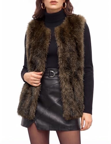 HEEKPEK Gilet en Fausse Fourrure pour Femme Court Veste sans Manches | Hiver Poilu Chaud Gilet en Fausse Fourrure, Élégante Automne Manteaux sans Manches, Veste Ouverte avec Poches