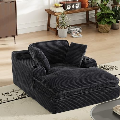 MALOL Boneless Couch Modernes Cord Bodensofa mit Schlaffunktion, Cloud Schlafsofa mit Chaiselongue, 3 Kissen, Bequeme Sofa Couch für Schlafzimmer & Wohnzimmer, Grau, 170cm * 133cm * 66cm, Schwarz