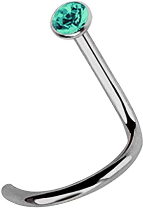 Modern Nature Piercing-Schmuck 1 x Titan Nasenstecker Spirale, gefaßter 2,0 mm Stein in vielen Farben wählbar, Stab 0,8 mm