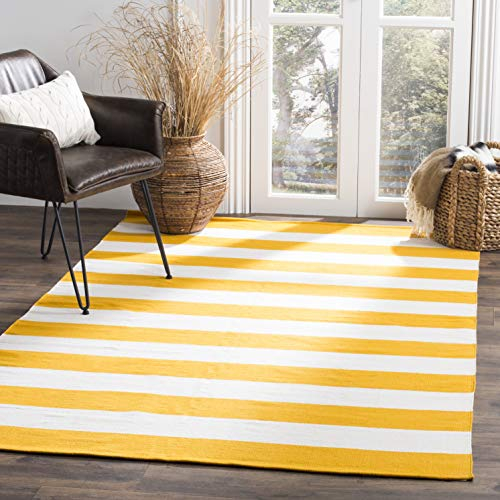 SAFAVIEH Modern Teppich für Wohnzimmer, Esszimmer, Schlafzimmer - Montauk Collection, Kurzer Flor, Gelb und Weiß, 122 X 183 cm