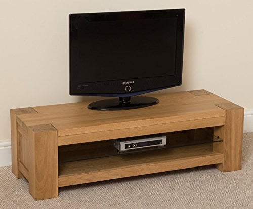 Oak Furniture King Kuba Solid Oak Small Widescreen TV Unit | Oak TV Unit with Storage | 120 x 45 cm Wooden TV Stand | Kuba