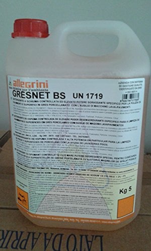 GRESNET BS TANICA 5 KG ALLEGRINI Detergente a schiuma controllata ed elevato potere sgrassante specifico per la pulizia di pavimenti e superfici in gres porcellanato con l’ausilio di macchine lava-pavimenti. Specificatamente formulato per la pulizia di superfici in gres del settore comunità, industria, artigianato e distribuzione alimentare è indicato anche per la detergenza di pavimenti industriali in cemento, pietre calcaree non lucide, pietre silicee particolarmente sporchi. PULIZIA PAVIMENTI DI FONDO- DETERGENTI ALCALINI