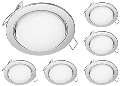 ledscom.de 6 Stück Einbaustrahler Zobe flach chrom matt rund + LED Lampe 541lm warmweiß 3-Stufen Dimmen ohne Dimmer 107mm Ø Lochkreis 90mm Ø