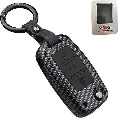 ontto Autoschlüssel Hülle Fernbedienung Cover für VW Golf Polo Passat Tiguan Skoda Fabia Octavia Seat Leon Altea ABS Schlüsselhülle Schlüsselanhänger Schlüssel Schutz Etui 3 Taste-Kohlefaser Schwarz A