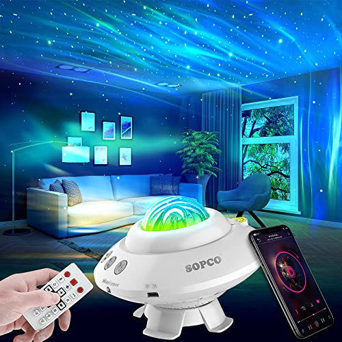 Galaxy Projector Star Projector Aurora Night Light with Ocean Wave Bluetooth Music Speaker Galaxy Lighting for Kids Adults Bedroom Ambiance Gaming Room Décor