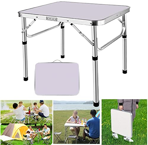 YouseaHome Table de camping pliante de 60 cm avec pieds réglables en hauteur - En aluminium léger - Portable - Pour voyage, cuisine, jardin, barbecue, fête, plage - Blanc