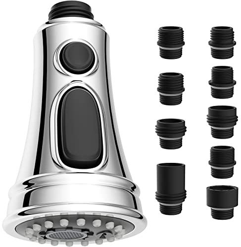 Hibbent Grifo Cocina Extraíble con 3 Modos, Cabezal Recambio Grifo Cocina, 9 Adaptadores Manguera Grifo Cocina Compatible con la Mayoría de los Grifos, Universal G1/2, Chrome