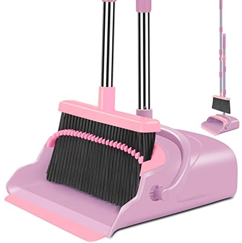 Pink Stand Up Broom & Dustpan Combo for Home & Office