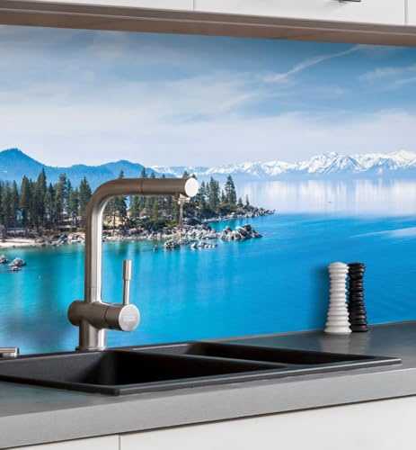 MyMaxxi Küchenrückwand Folie selbstklebend matt - einfache Montage ohne Bohren 0,4mm stark Versteift - Motiv Landschaft 02-60cm hoch - Spritzschutz Küche Klebefolie - Berg See Landschaft 340 x 60cm