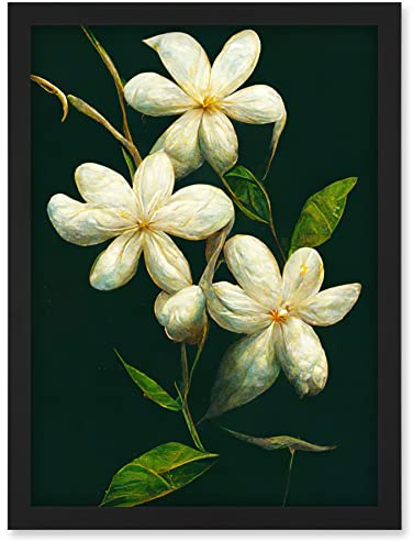 Doppelganger33 LTD Jasmine Flower Blooms Realism Painting With Black Artwork Framed Wall Art Print A4