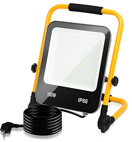 Joparri LED Baustrahler 150W 13000LM, Arbeitsleuchte LED 6000K Kaltweiß Strahler, LED Bauscheinwerfer mit Stecker, Baustellenlampe Arbeitsleuchter mit 3M Kabel und Stecker, IP66, Werkstatt Garage