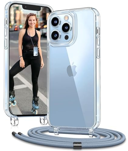 Vaykwo Handykette mit Band für Apple iPhone 13 Pro Hülle - Necklace Handyhülle - Transparente Case zum Umhängen mit Kameraschutz und Bildschirmschutz - Blau