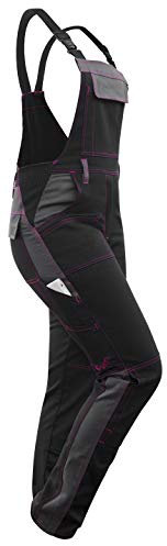 strongAnt Salopette de Travail Femme Power Stretch avec Poches genouillères - Noir-Gris, 42