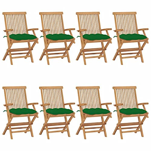 ARKEM Gartenstühle Stapelstuhl Garten mit Grünen Kissen 8 STK. Massivholz Teak Monoblock Stuhl
