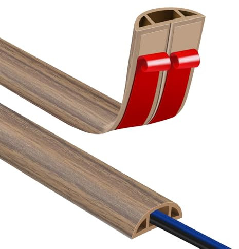 Passe Cable Sol Cache Cable Sol Auto-Adhésif 3M goulotte Passe Cable Sol Passage de Cable au Sol, Passe Cable Bois pour Le Bureau Protection des câbles et prévention des Risques de Trébuchement