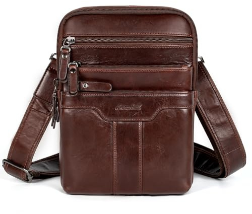 Ariscobull Leather Messenger Bag for Men, Small Leather Sling Shoulder Bag Messenger Pack for Men, Man Purse (Brown)