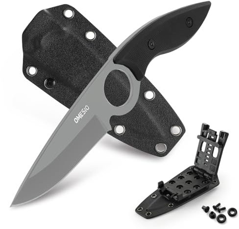 Omesio L-SY Gürtelmesser 5CR13MoV Stahl - Angeln Full Tang Feststehende Messer Drop-Point-Klinge 8,5 cm - Inkl. Kydex Scheide und Clip Großes Jagdmesser mit Ergonomie G10 Griff für Outdoor Camping