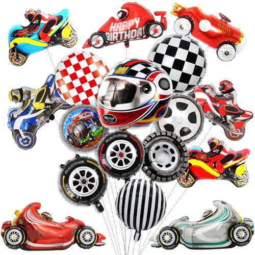 Rennmotorrad Folienballons Set – 17 Stücke Motorsport Luftballons für Motocross Geburtstag Party Deko – Motorrad Geformte Ballons für Kinder Spielzeug und Partyzubehör