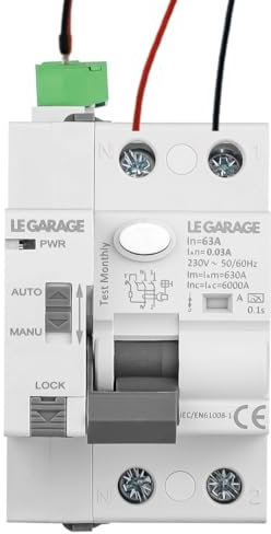 Le Garage - Diferencial Auto Rearmable Superinmunizado - 2P 63A 30mA 6Ka - Interruptor Diferencial Tipo A SI - Incluye cables de Reconexión - RCCB Autorrearmable - Carril Din