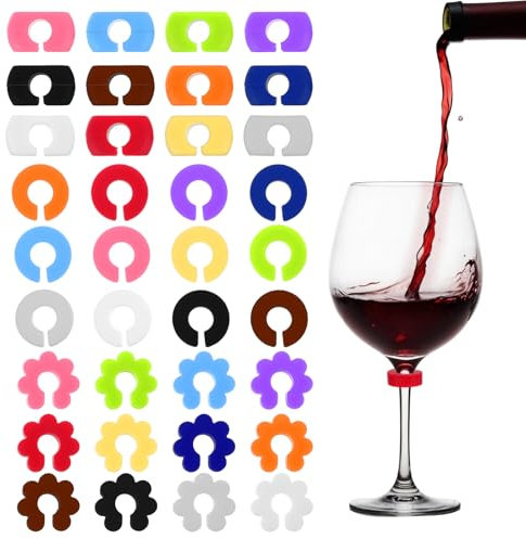 oruola 36 Pcs Wine Glass Charms,Silicone Glass Charms for Drinks,3 Styles of Silicone Wine Glasses Markers,Glasses Identifiers for Drinks Suitable for Bar Parties,Champagne Flutes