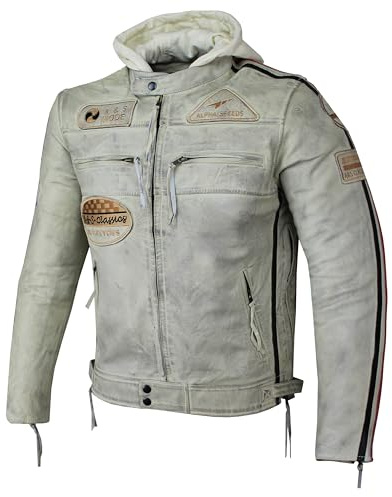 ALPHA SPEEDS Herren Motorradjacke Lederjacke Biker Jacke mit Protektoren Leder Jacke mit Kapuze Leather Jacket Fashion Jacket Custom