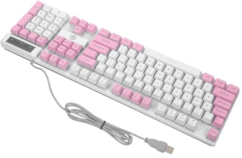 BESPORTBLE Teclado Mecánico Cable RGB de 104 Teclas Tamaño Completo Retroiluminación Degradada Blanco y Rosa Teclas Resistentes al Desgaste para Gaming y Accesorios para Computadora