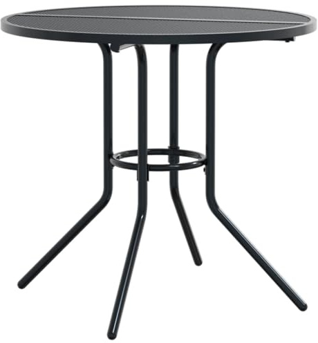 GeenYuu Terrassentisch Rund Anthrazit Pulverbeschichteter Stahl Gartentisch 80 cm Durchmesser 72,5 cm Höhe Stabiler Outdoor Tisch Modernes Gitter-Design Für Garten Balkon Terrasse