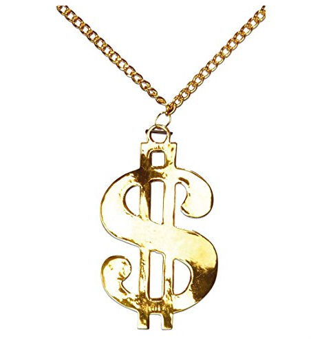 NET TOYS Dollar Kette Gold Dollarkette Pimp Accessoir Goldkette Fasching Karneval Schmuck Kostüm Accessoire Karnevalsschmuck Schmuckkette Halskette