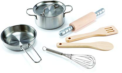 Hape Set Cuisine Enfant - Jeu d'Imitation Set de Chef - Enfants de 3 Ans et Plus - Dinette Enfant 3 Ans avec Casserole, Fouet, Poele, Rouleau - Ustensiles de Cuisine Enfant Réalistes - Jeu de Rôle