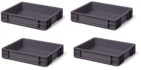 4 Stk. Transport-Stapelkasten TK475-0, grau, 400x300x75 mm (LxBxH), aus PP, Volumen: 6 Liter, Traglast: 25 kg, lebensmittelecht, made in Germany, Industriequalität