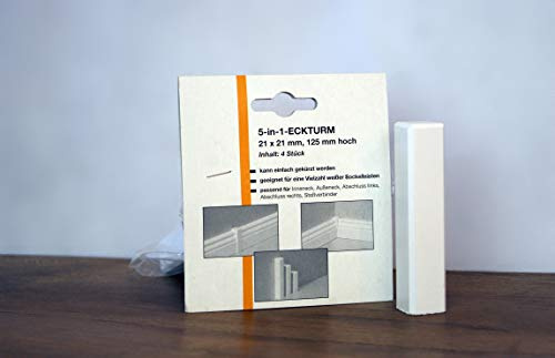 Eckturm | Ecktürme | Eckstab | Weiß | 125mm Höhe | 21x21mm | 4 Stück | zur Fußleisten Montage ohne Gehrung