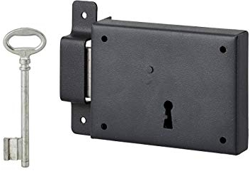 THIRARD - Serrure Horizontale en Applique à Clé pour Porte de Cave - Pêne Seul - Gauche - Axe 60 mm - 110 x 80 mm - Noir - 1 Clé - Installation Facile - Verrouillage Efficace