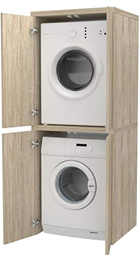 Ve.Ca. Mobile colonna con ante Coprilavatrice in legno, copri lavatrice/asciugatrice, diversi colori, anche su misura, lavanderia bagno (Rovere vintage)