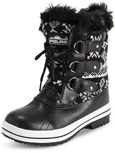 Polar Donna Mid Imbottito Termica Durevole Suola Di Gomma Impermeabile Inverno Neve Pelliccia Ecologica Stivales - Nero Cardy - UK5/EU38 - YC0633