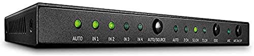 LINDY 38249 – HDMI 18G Switch mit Audio 4 Ports, Umschalten zwischen 4 HDMI 2.0 Quellen mit digitaler, Analoger Audioextraktion, 4K@60Hz Auflösung, HDR Unterstützung, IR Fernbedienung, Auto-Switching