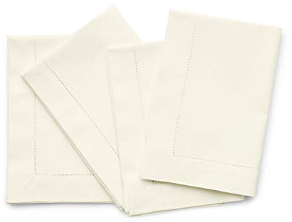 Solino Home Baumwolle Leinen Servietten Elfenbein - 4er Set, Naturstoff Hohlsaum Dinner 20x20 Zoll, Maschinenwaschbar für Thanksgiving, Weihnachten, Urlaub, Winter, Handarbeit