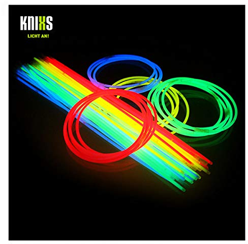 KNIXS 50er Rolle Hals-Knicklichter/Knicklicht - 58 cm lang mit 2D Verbindern - im 4-Farb-Mix (Rot, Gelb, grün und Blau) Leuchtend für Party, Festival oder Deko