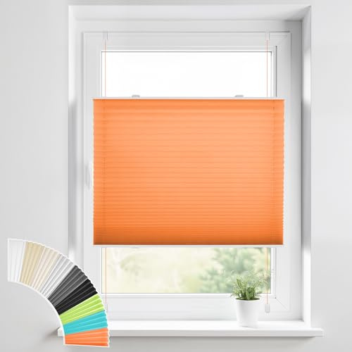 HOMEDEMO Plissee Klemmfix ohne Bohren Jalousien, Orange 90x130cm (BxH), Plisseerollo mit Klemmträger, lichtdurchlässig Faltrollo Sicht-und Sonnenschutz Blickdicht Jalousie für Fenster & Tür