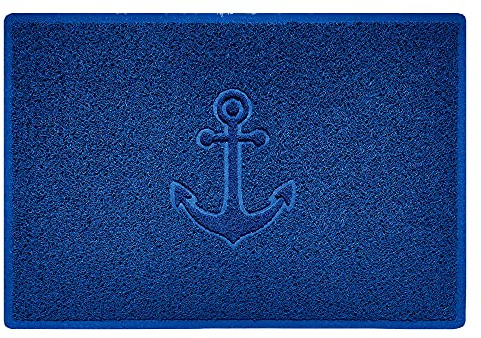 Nicoman Anchor Embossed Shape Door Mat Dirt-Trapper Washable Barrier Doormat-(Use Indoor or Sheltered Outdoor)-(90x60cm/3x2ft,Large) Blue
